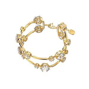 Swarovski Womens Gold-Tone Crystals Constella Round Cut Bangle with Spring Ring